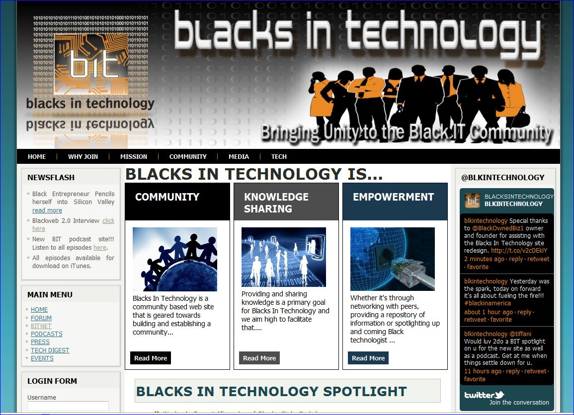 Blacks in Technology website design
